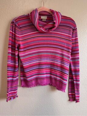 Sigrid Olsen Pink & Purple Striped Turtleneck Sweater